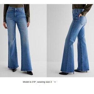 Express Women 70s Flare Mid Rise Jeans Size 8 Medium Wash Blue Stretch